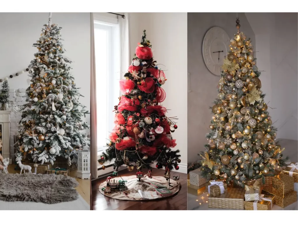 Árbol de Navidad decorado con luces cálidas y adornos rojos
